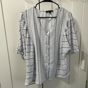 Adrienne Vittadini White and Black Striped Button-Down Shirt